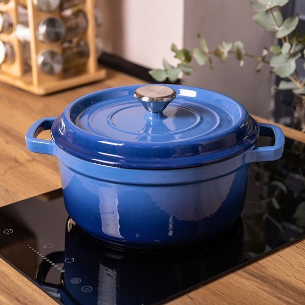 Каструля чавунна емальована 3 л з кришкою &Oslash;24 см Синя HP-1-3BL HP-1-3BL фото
