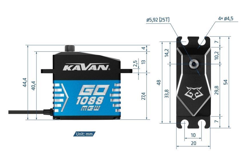 Сервопривід 45г Kavan GO-1088MGW 74кг/0.125с/8.4В 2284762142 фото