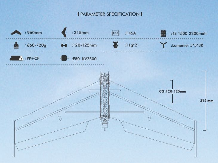 Літаюче крило TechOne FPV WING 900 II 960мм EPP ARF 2722495956799 фото